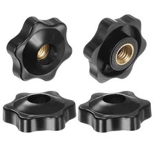 4pcs Star Knobs M8 Thread 32mm Head Through Hole Clamping Handles Black