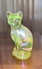 Fenton Stylized Cat Vaseline Glass Topaz Opalescent Glows with blacklight