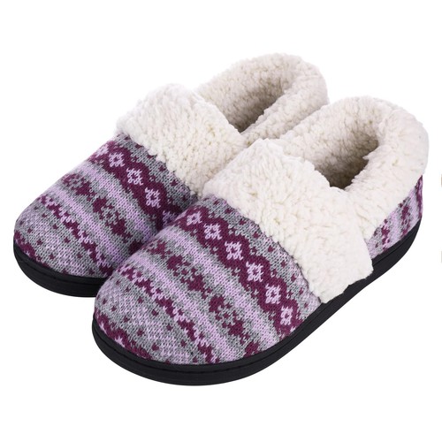 Women's Fuzzy Memory Foam Slippers, Closed Back Knit Bedroom Slippers, Slip-O...