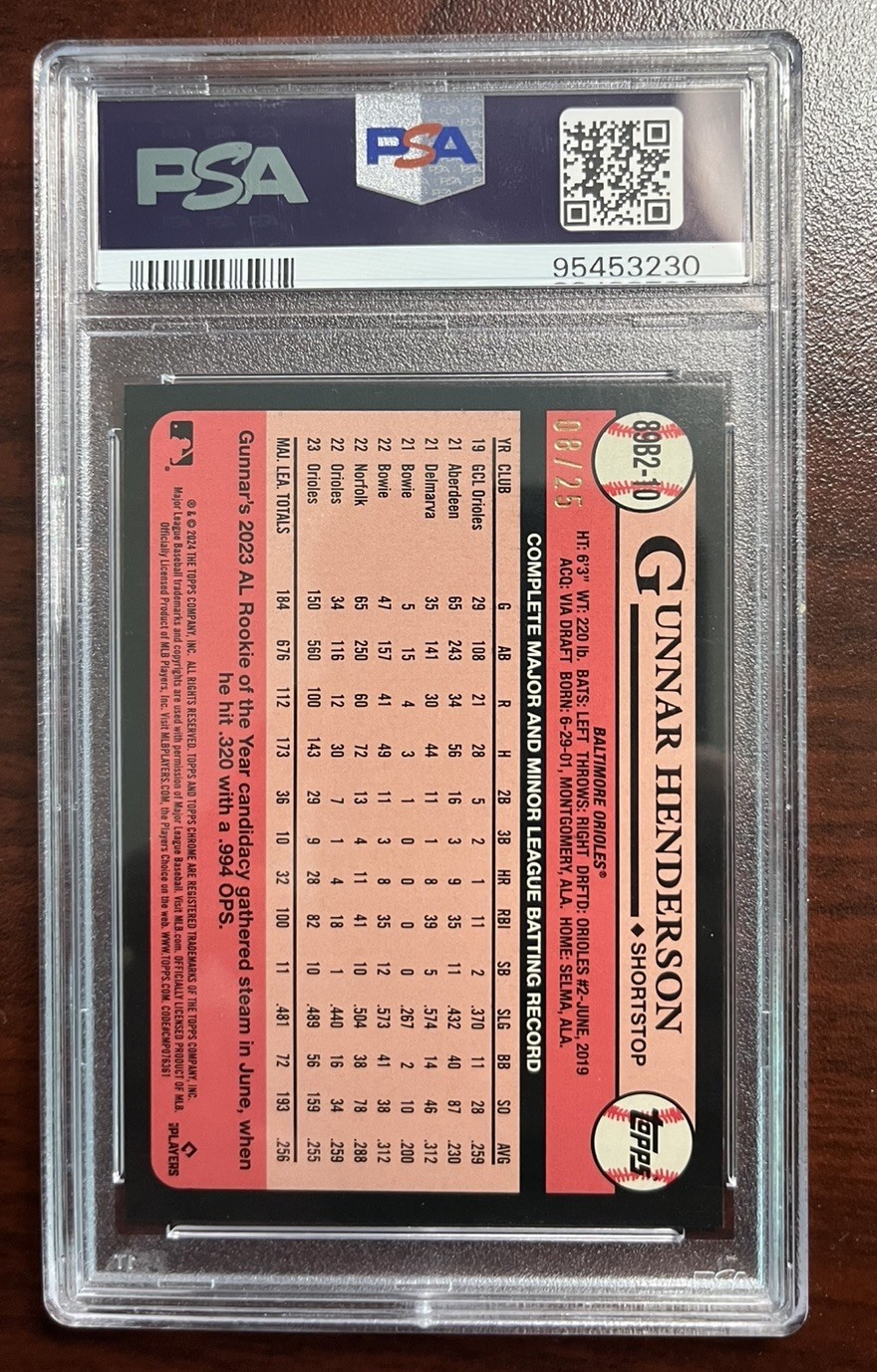 2024 Topps Gunnar Henderson 1989 Topps Orange Foil /25 #89B2-10 PSA 10 view 2