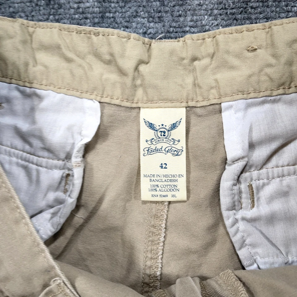 Pantalones Cortos Carga Glory Desteñidos Para Hombres 42 Caqui Ajuste Regular Bolsillos con Cremallera 10" Entrepierna Algodón Foto 4 de 4
