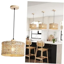 Hand-Woven Rattan Pendant Light, 11.8" Bohemian 1 Rattan Woven (D11.8" x H6.3")