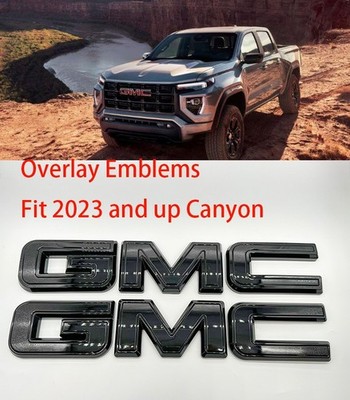 Front & Rear GMC Gloss Black OVERLAY Emblem Badge Fit 2023-2026 GMC Canyon