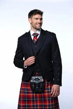 Scottish Black wool Argyle kilt jacket and Waistcoat Highland Attire