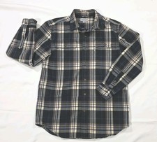 Carhartt Men's Heavyweight Flannel Shirt Black Blue Plaid Long Sleeve Medium