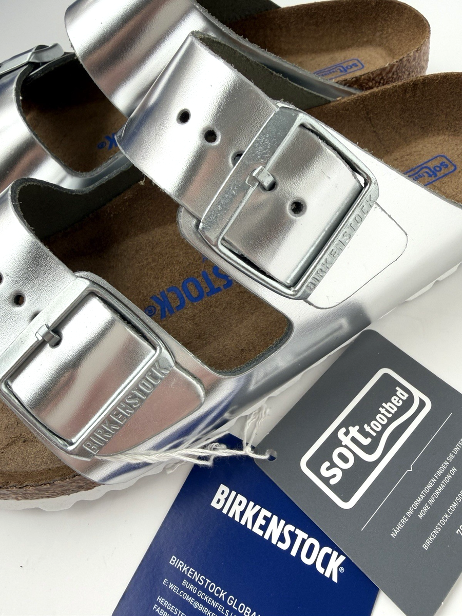 小物 ARIZONA SILVER Birkenstock Arizona Metallic Silver Soft Footbed 37 Women's 6 New