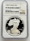 1999-P American Silver Eagle Proof ASE $1 NGC PF70 PR70 UCAM Ultra Cameo Coin