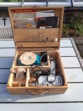 Vintage Black and Decker tools (inc. drill and sander) with wooden storage box