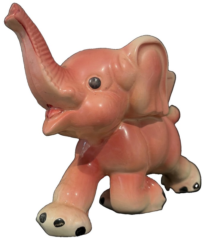 VTG 1970’s Rempel Ceramic BABY PINK Elephant Planter Trunk UP!