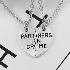 2PCS Best Friends “Partners in Crime” Heart Split Necklace Set – Silver Matching