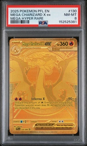 2025 POKEMON PHANTASMAL FLAMES MEGA HYPER RARE #130 MEGA CHARIZARD X EX PSA 8