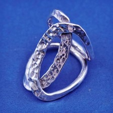 Size 6, vintage Sterling silver handmade wrapped ring, 925 silver hammered band