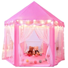 Princess Castle Tent for Girls Fairy Play Tents for Kids Hexagon Playhouse wi...