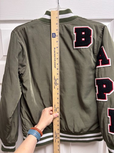 Vintage A Bathing Ape BAPE Varsity Bomber Jacket Green Orange Logo Japan Size S - Picture 24 of 24