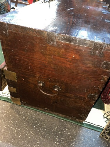 Antique Solid Wood Japanese Chest, Trunk With Really Unique Hardware And Lock - Picture 7 of 9