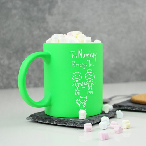 PERSONALISED Neon Mug This Mummy Belongs To Coffee Cup Mothers Day Xmas Gift - Picture 3 of 27