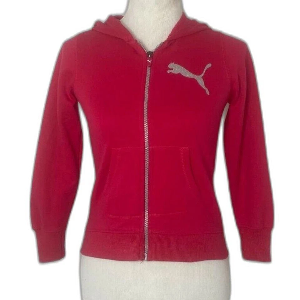 Girl’s Medium Hoodie Puma Pink and Silver Full Zip Long Sleeve Athletic - Image 2 of 4