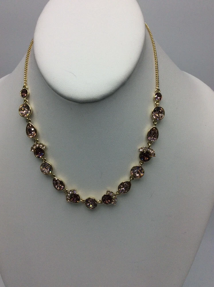 Collana a fila singola Givenchy tono oro pavè e cristallo rosa $88 #731 GN z26r