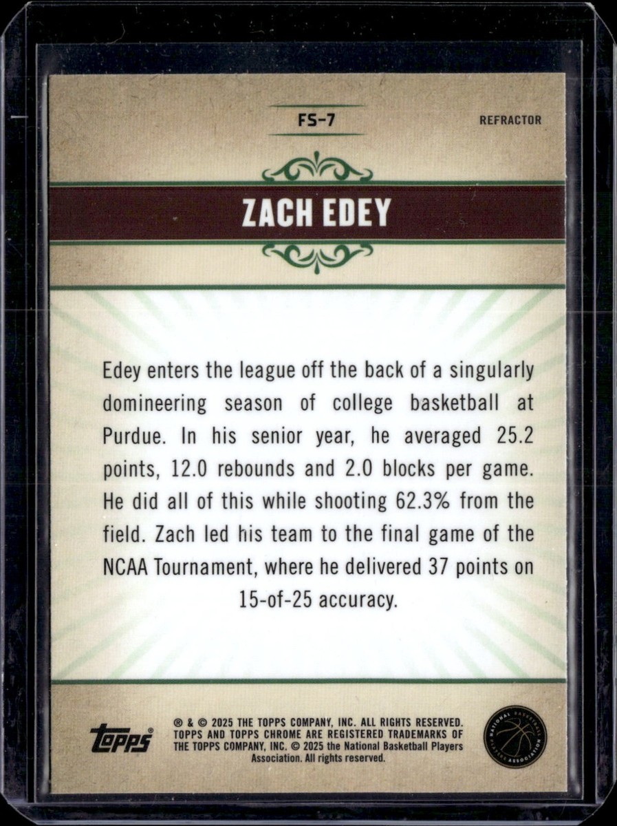2024-25 Topps Chrome #FS-7 Zach Edey Fresh Start Refractor Rookie