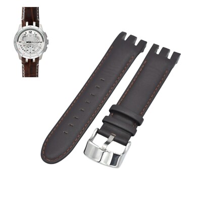 21mm Brown Leather Watch Strap For Swatch Irony Retrograde YRS403
