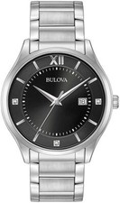 Bulova Mens 96D142 Diamond Accent Black dial Bracelet Type Dress Watch Model