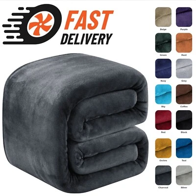 Large Winter Blanket Fleece Fluffy Sofa Bed Throw Bedding Set Single Double King