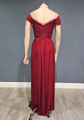 Nwt ASOS Design Premium Pleated Off Shoulder Maxi Pleated Bardot Dress  Oxblood 4 | eBay