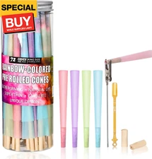 Colorful Pre Rolled Cones -72 Pack Rainbow King Size Cones Rolling Paper, Slow B