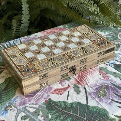 Backgammon Set and Chess Board from Lebanon Handmade with Mother of Pearl Inlays