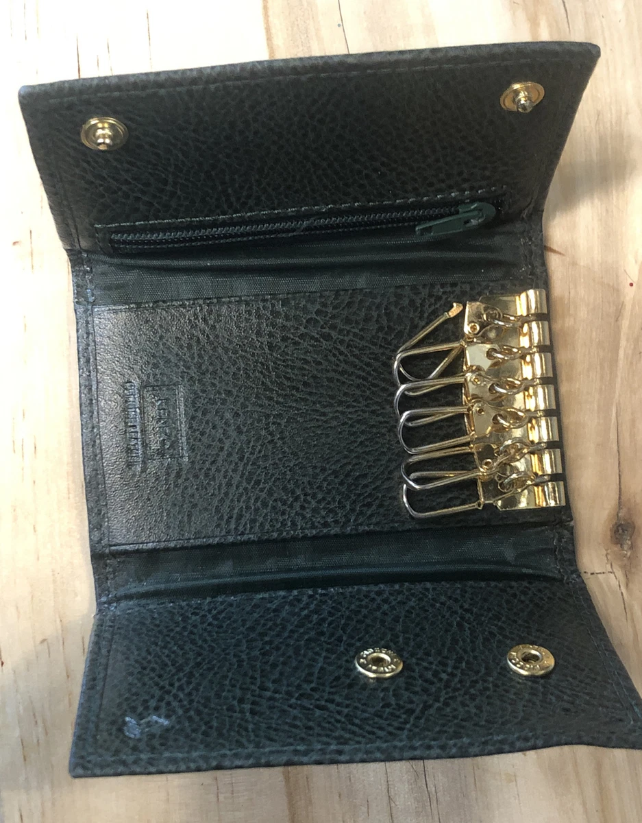Vintage KENZO Paris Dark Green Leather Key Wallet Gold Hardware