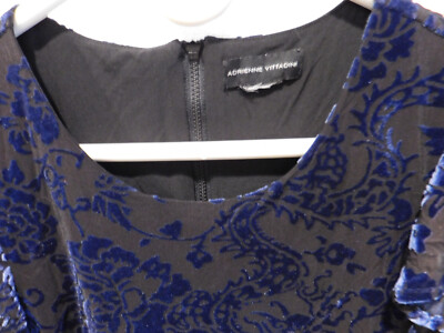 Adrienne Vittadini Cocktail Navy Floral Velvet Dress Layered Sexy Size