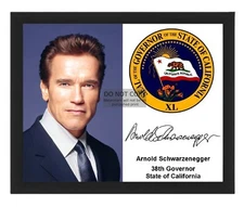 ARNOLD SCHWARZENEGGER GOVERNOR OF CALIFORNIA SEAL AUTOGRAPHED 8X10 FRAMED PHOTO