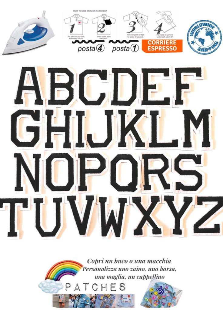 Patch Black Alfabeto Lettera Iron On Toppa Termoadesiva Lettere Nere Nero ABCDEF - Foto 13