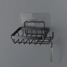 Stainless Steel Soap Dish Sponge Holder for Shower Bathroom Wall w/ Razor Hooks