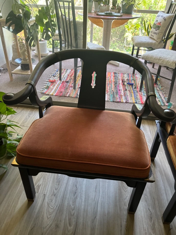 Pair of James Mont Style Mid-Century Lacquered Horseshoe Chairs by Century - Image 2 of 3