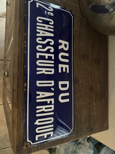 Genuine French Enamel Road / Street Sign Bombed ' White on Navy Blue - Picture 2 of 4