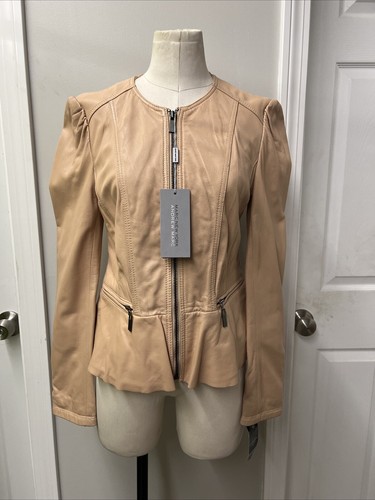 Marc New York Andrew Marc Women's Beige Leather Jacket Belted sz M Full Zip