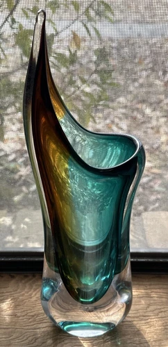 vintage hand blown glass vase murano art 13” tall by 4” wide