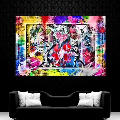 LEINWAND BILDER XXL ABSTRAKT LIEBE LOVE HERZ GRAFFITI POP ART WAND POSTER