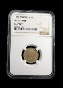 Australia 1927 Silver Six Pence. NGC Certified AU Details. #3688