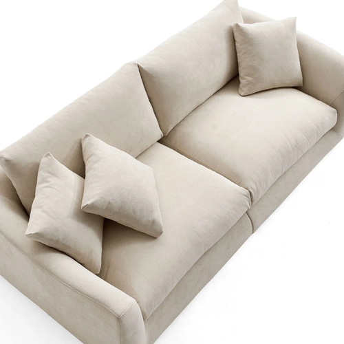 3 Seater Sofa Lounge Couch Chenille Fabric Upholstery Soft Padding Cream - Picture 3 of 9