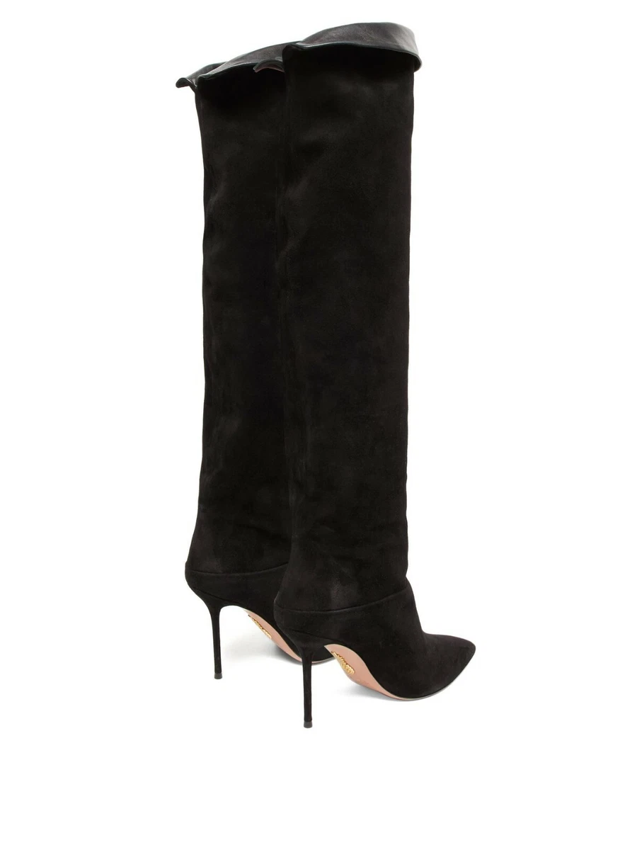 $1500 AQUAZZURA Lancaster POINTY 95 over-the-knee suede boots BLACK 42 (SE33)  | eBay