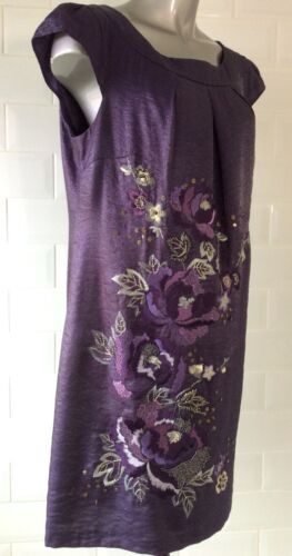 SIZE 16 MONSOON PURPLE EMBROIDERED SHIFT DRESS PARTY WEDDING SPRING SUMMER - Picture 5 of 10