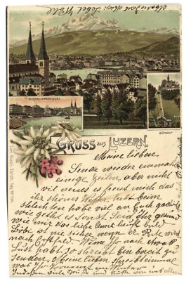 PC SCHWEIZ, GRUSS AUS LUZERN, alte LITHO Postkarte (b29472)