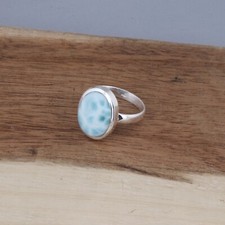 Natural Oval Larimar Ring Boho Ring Statement Ring Anniversary Ring Silver Ring