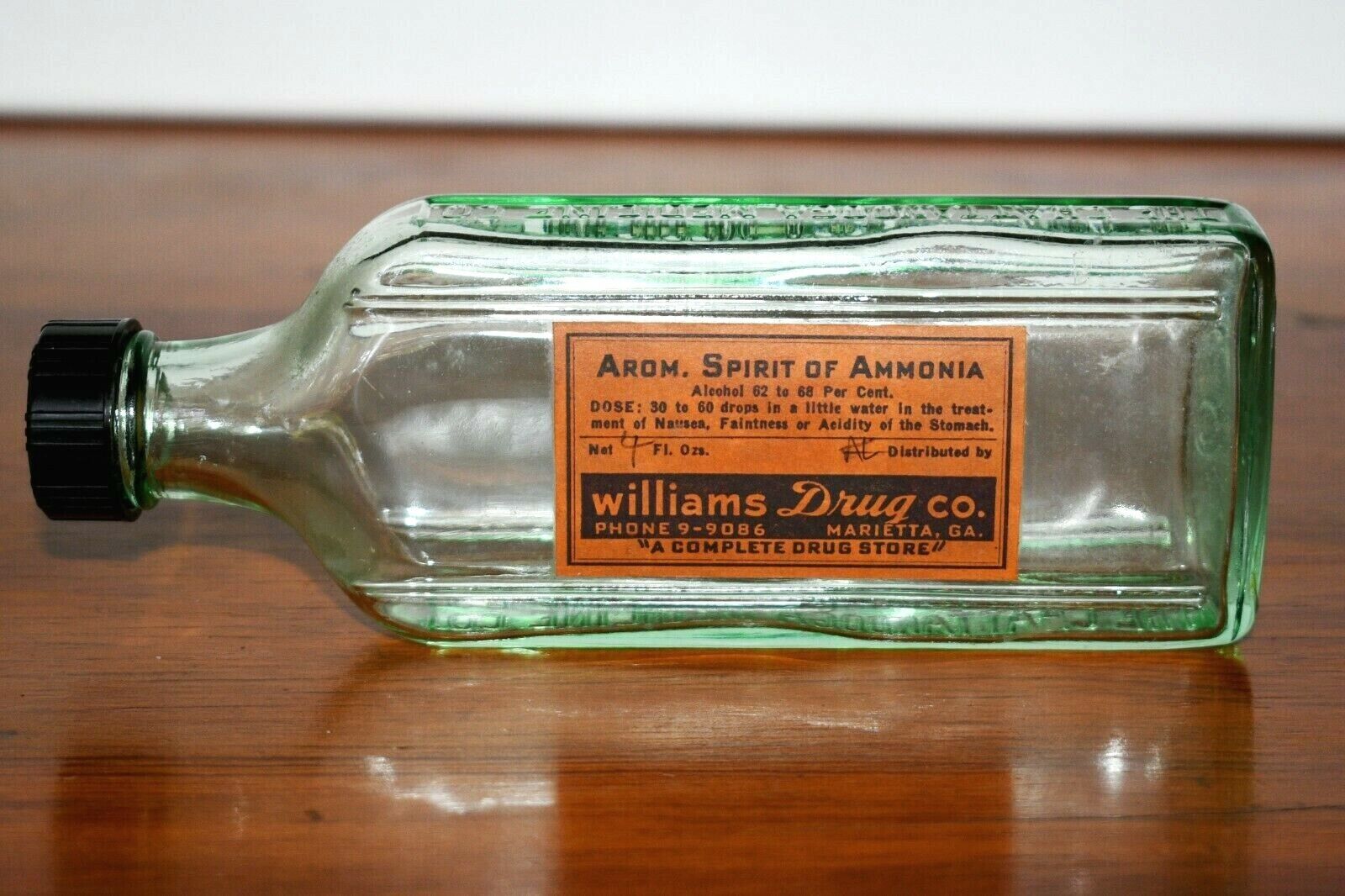 Vintage Spirit of Ammonia Bottle Chattanooga Medicine Co Druggist Paper Label GA