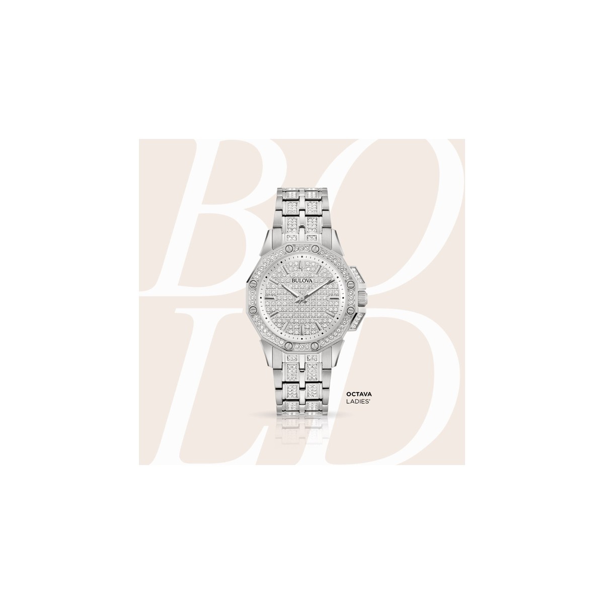 【日本未発売】BULOVA 腕時計 Octava Crystal Watch 34mm 96L305 Bulova Octava Women's Quartz Silver-Tone Crystal Accent