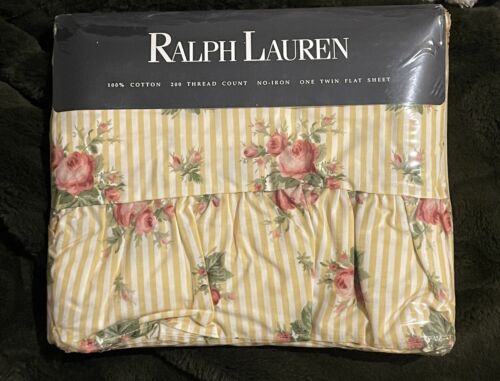 New Ralph Lauren Sophie Yellow Floral Twin Ruffled Flat Sheet *RARE*