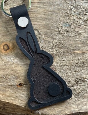 Rabbit Bunny Tier Schlüsselring Leder Schlüsselanhänger Fob Geschenk Schwarz