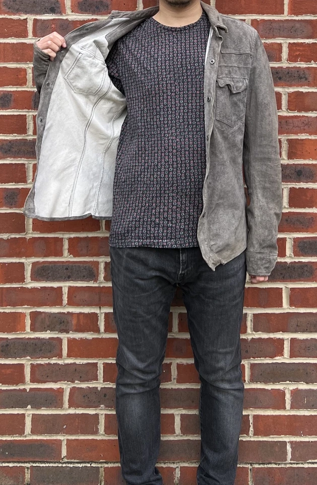 All Saints Mens PLOY Suede Shirt Medium Leather Moto Biker AllSaints B200 - Image 3 of 4